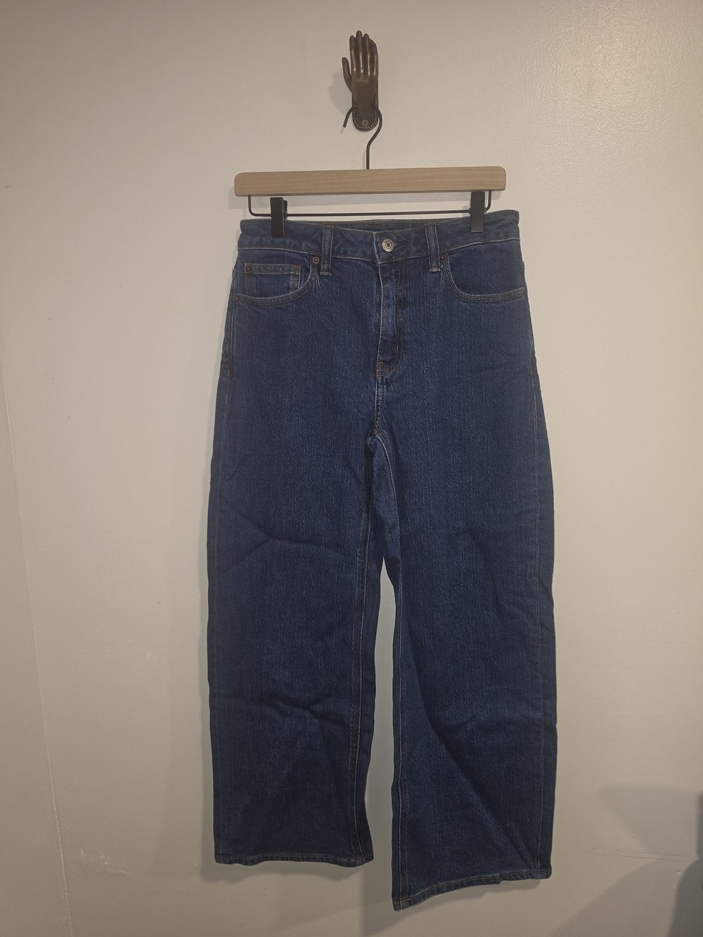 Quince Organic Cotton Wide-Leg High-Rise Jeans in Dark Blue Women's Size 28